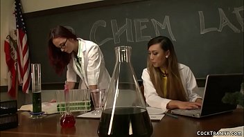 Sexy redhead student Ivy Adams and sexy Asian shemale Venus Lux at their chemistry class laid eyes on each other and TS fucks her colleague